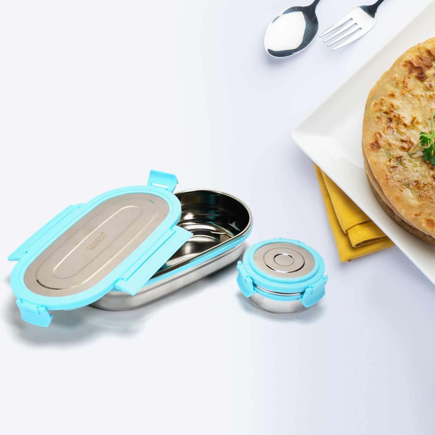 Ganesh Stainless Steel Lunch Box Small Container ( Set Of 2 Pcs ) - Happy Price - Image 4