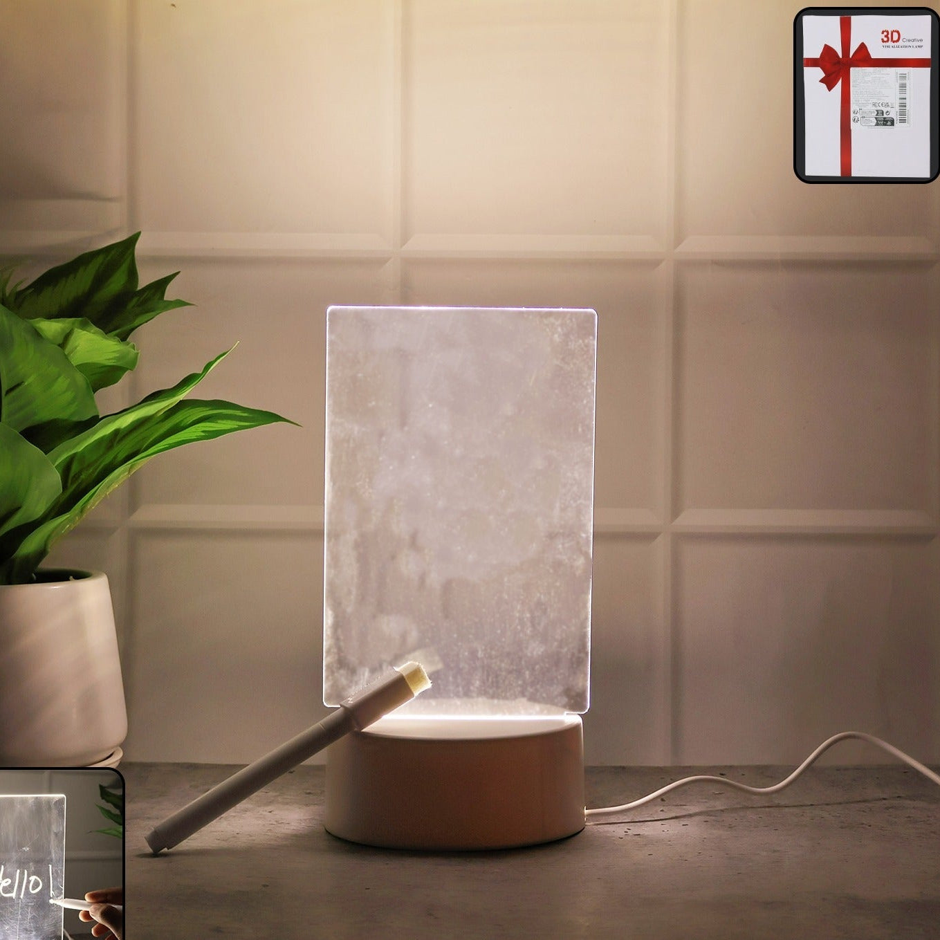 LED Acrylic Message Board Lamp with Marker Pen - USB Powered Desk Light - Happy Price - Image 1