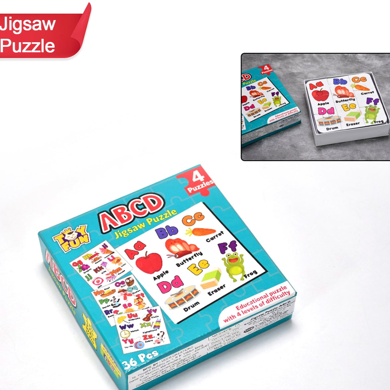 Learning Abcd Jigasaw Toy Puzzle For Children (4 Puzzles Pack) - Happy Price - Image 1
