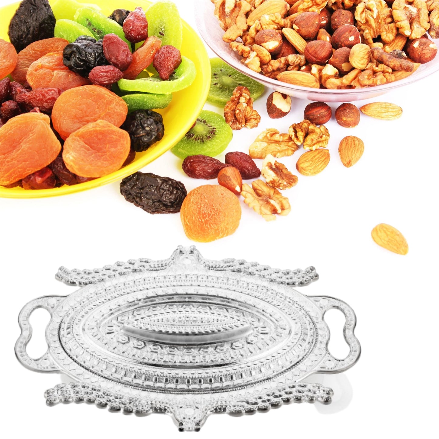 Plastic Peacock Dry Fruit Silver Finish Serving Tray - Happy Price - Image 2