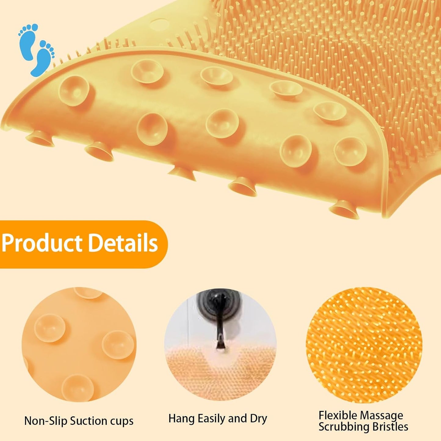 Yellow Silicone Foot Scrubber Mat with Suction Cups for Shower - Happy Price - Image 6