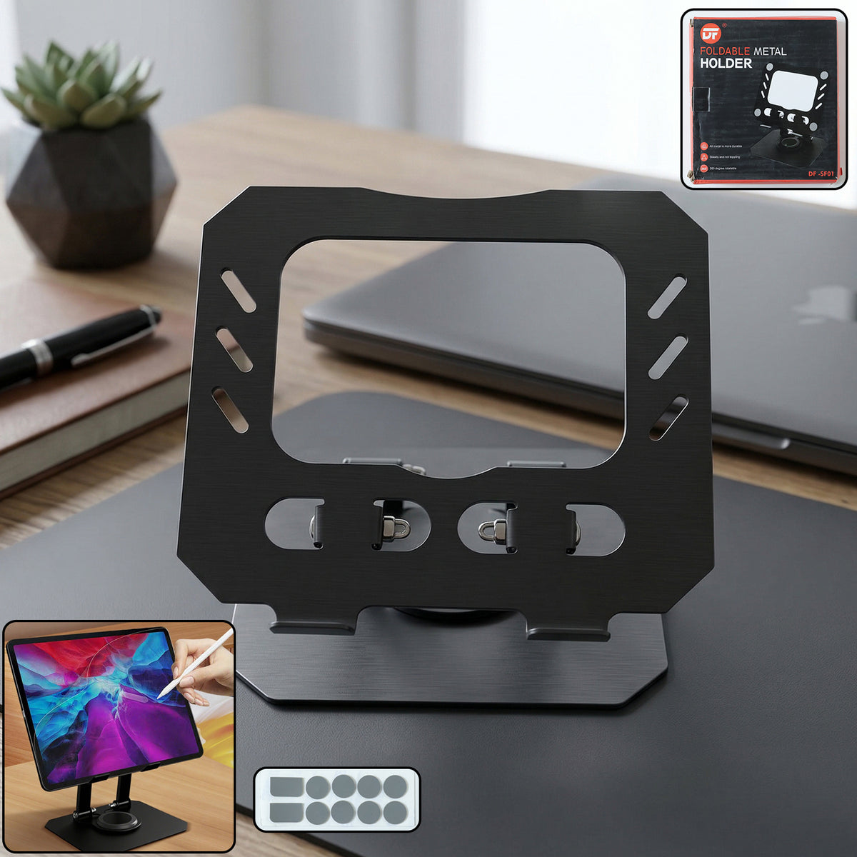 Adjustable Foldable Metal Laptop Stand (1 Pc) - Ergonomic Desk Holder - Great Price - Image 2