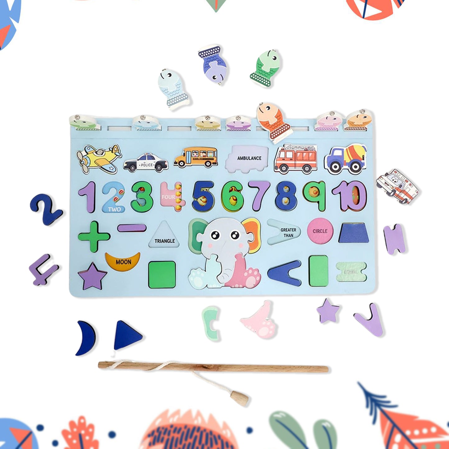 Wooden Number Puzzle Match Board And Magnetic Rod - Happy Price - Image 2