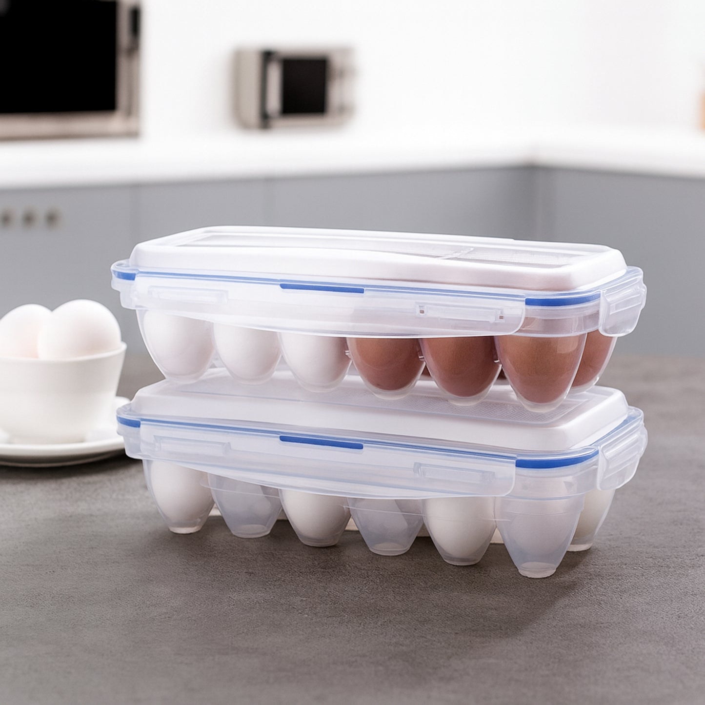 12 Egg Refrigerator Tray with Lock Lid - Stackable Egg Holder for Fridge - Happy Price - Image 3