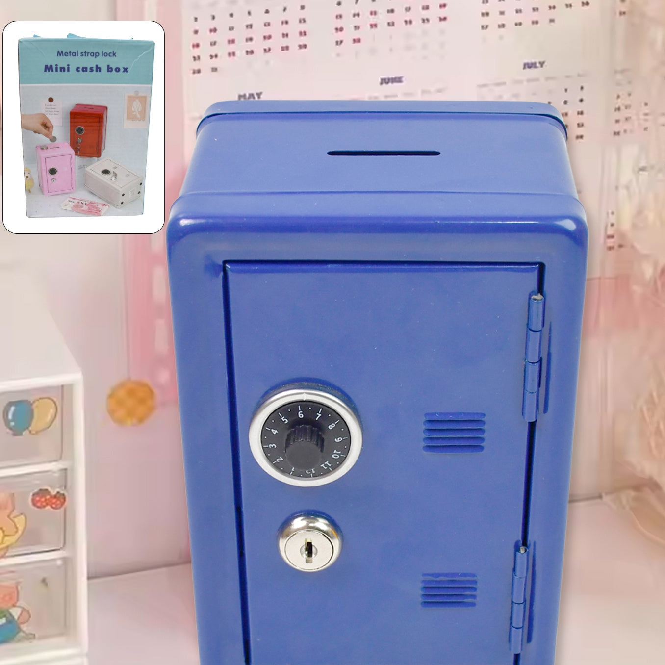 Mini Metal Cash Box Safe Creative Piggy Bank With 2 Key (1 Pc) - Happy Price - Image 1