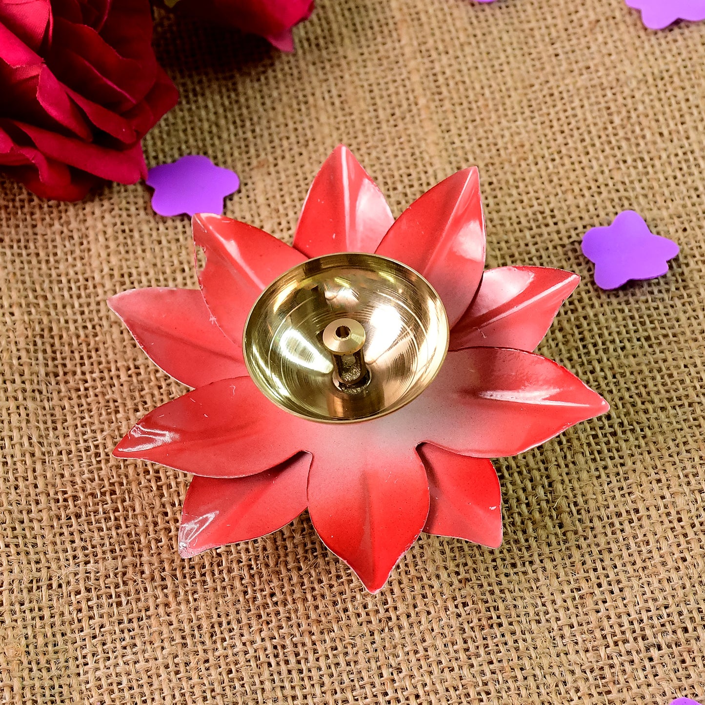 Lotus Brass Oil Diya - 1 Pc, Decorative Pooja Lamp - Happy Price - Image 3
