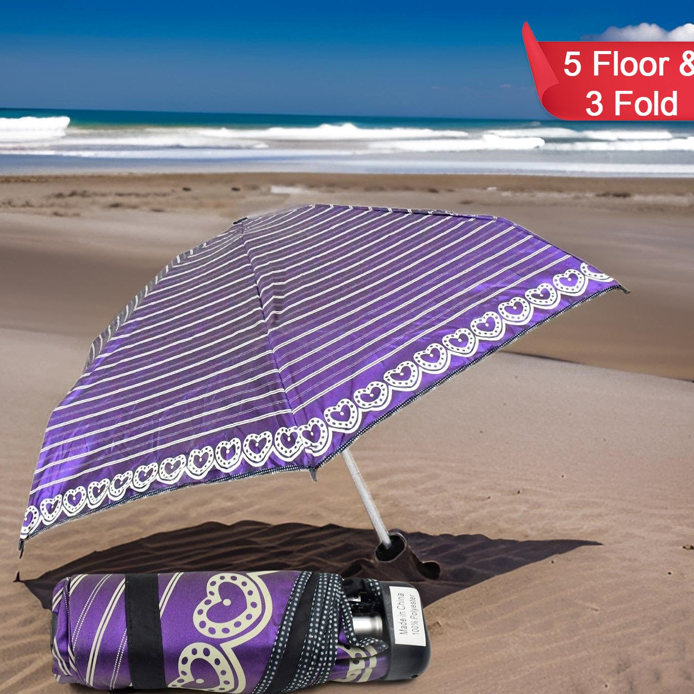3-fold 5 Floor Sun Protective Solid Foldable Umbrella (1 Pc) - Happy Price - Image 1