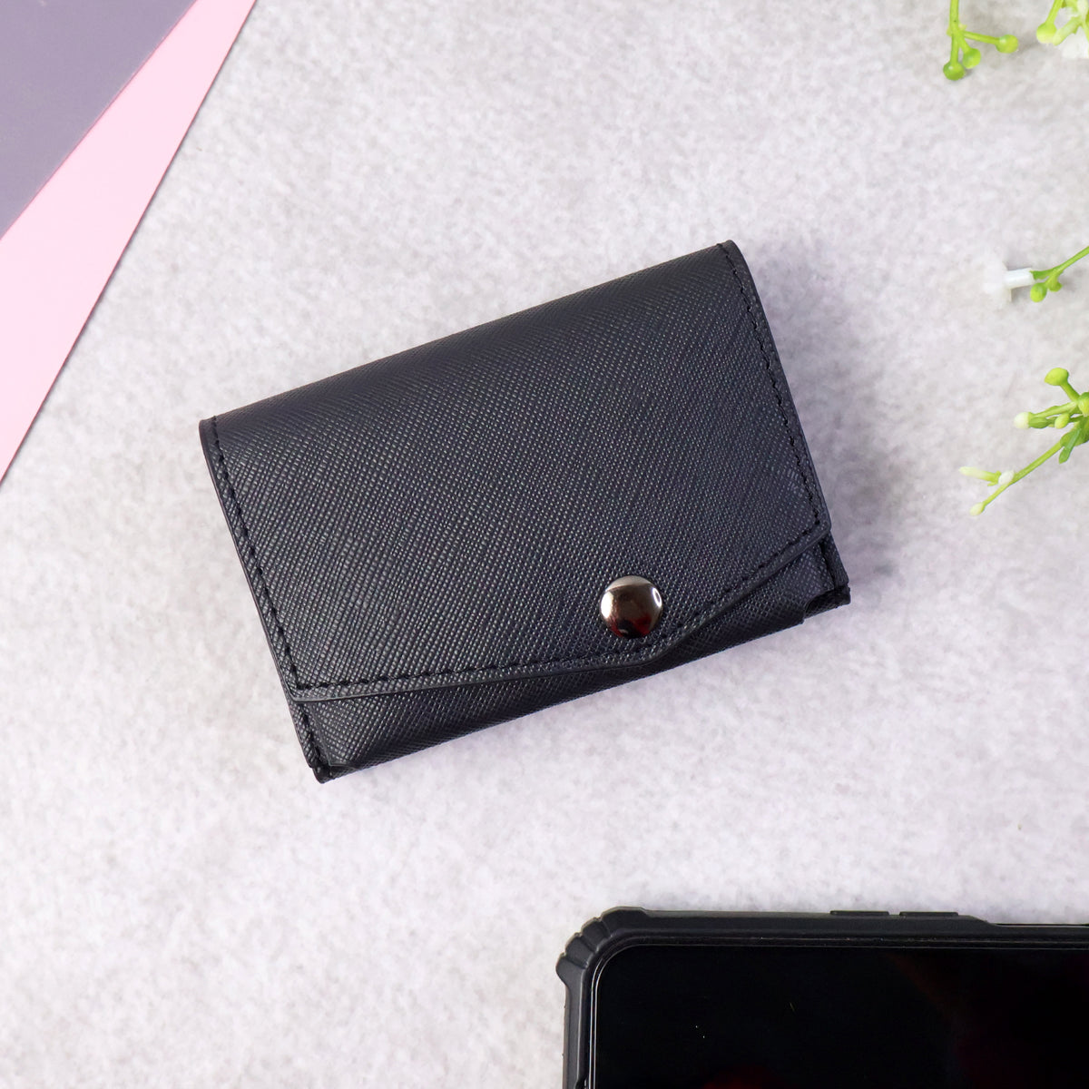 Compact Multi-Card Wallet with Secure Snap Closure - Textured Finish - Happy Price - Image 3