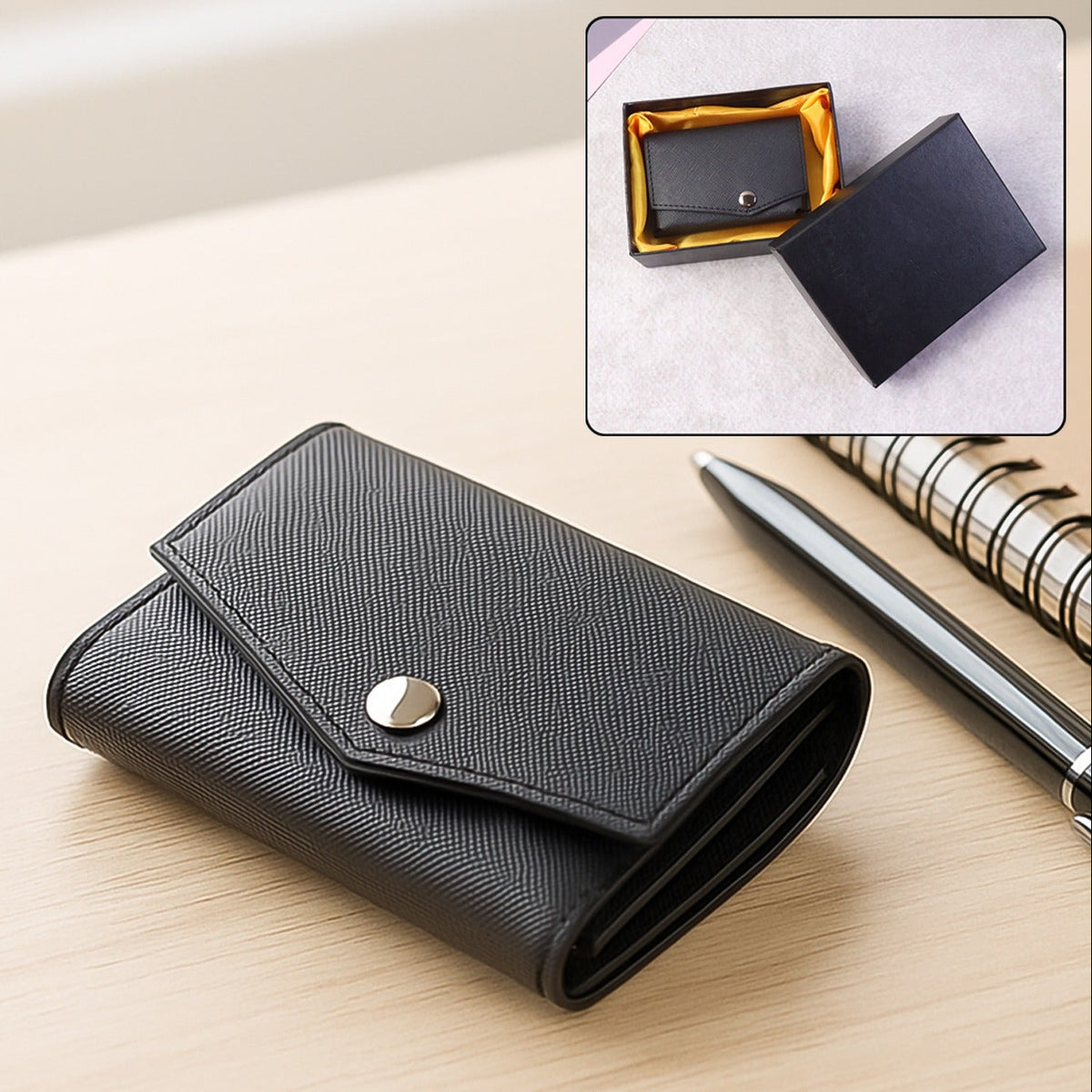 Compact Multi-Card Wallet with Secure Snap Closure - Textured Finish - Happy Price - Image 1