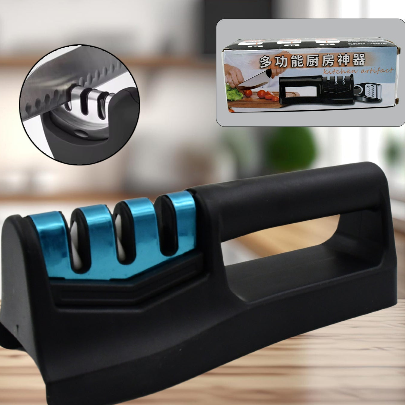 Knife Sharpener For Kitchen Knife Sharpener With Vegetable Chopper And Fish Scale Remover Handheld Knives Pocket Knife Sharpener Knife Sharpener For Chefs Serrated Knife (9in1) - Happy Price - Image 1