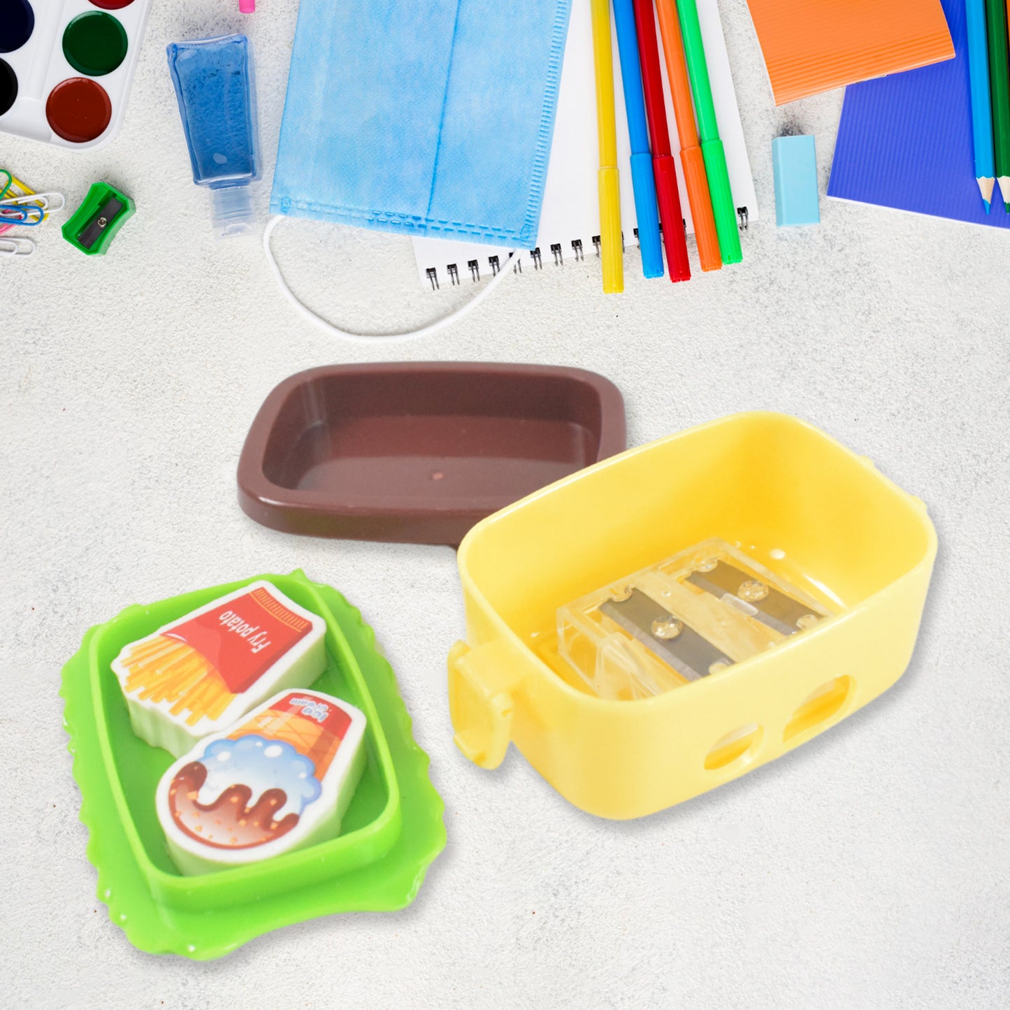 Plastic Burger Shape Small Size Double Hole Sharpener With Eraser (1 Set) - Happy Price - Image 3