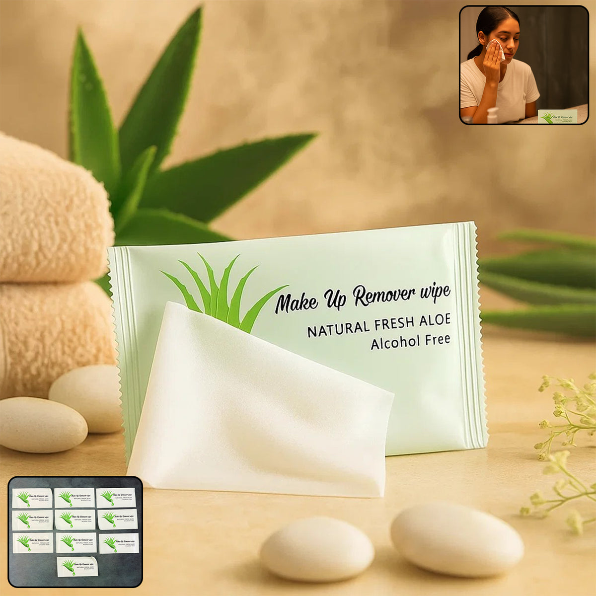 Aloe Vera Makeup Remover Wipes - Gentle Alcohol-Free Cleansing (10 Pc) - Happy Price - Image 7