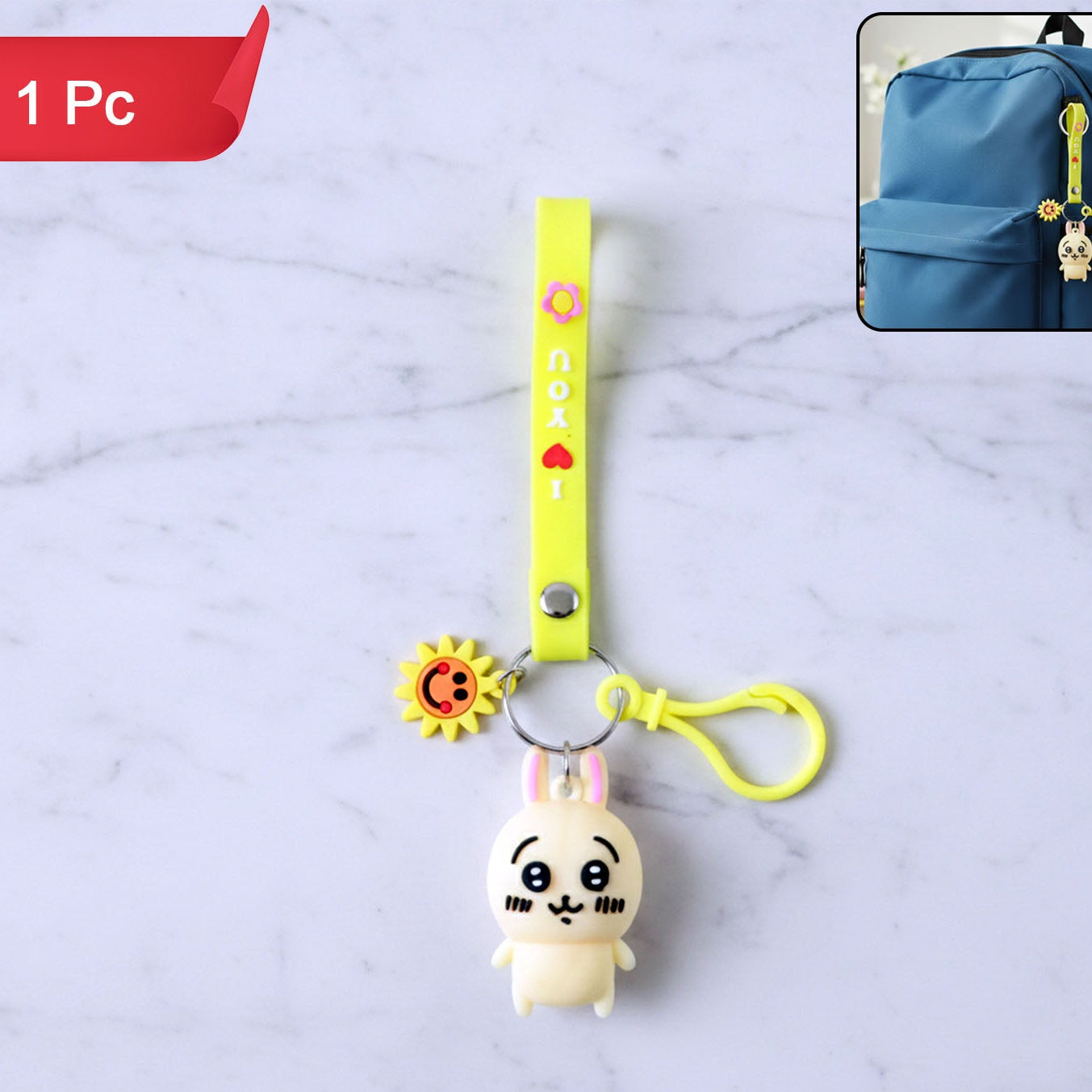 Cute Bunny Silicone Keychain with Decorative Strap (1 Pc) - Happy Price - Image 1