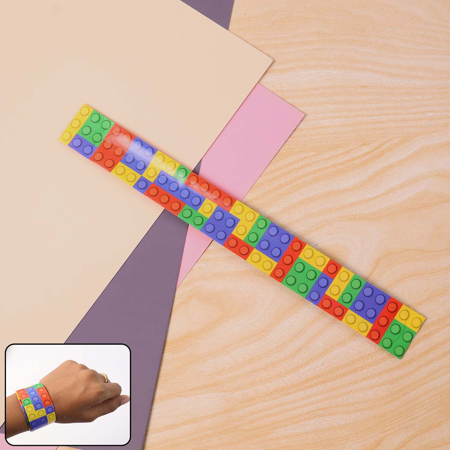 Colorful Brick Pattern Snap Bracelet Toy (1 Pc) - Fun Wristband for Kids - Happy Price - Image 2