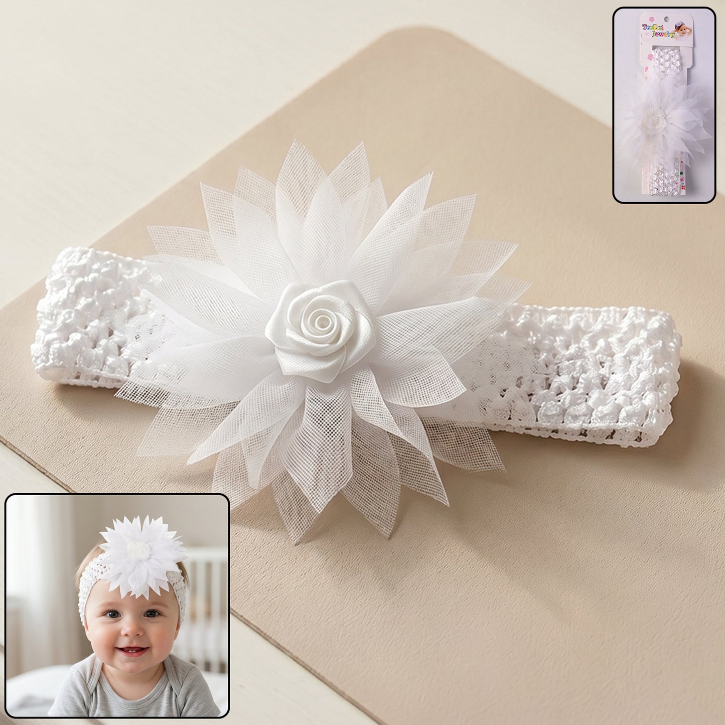Cute Floral Baby Headband - Soft Elastic Stretchable Hair Accessory (1 Pc) - Happy Price - Image 2