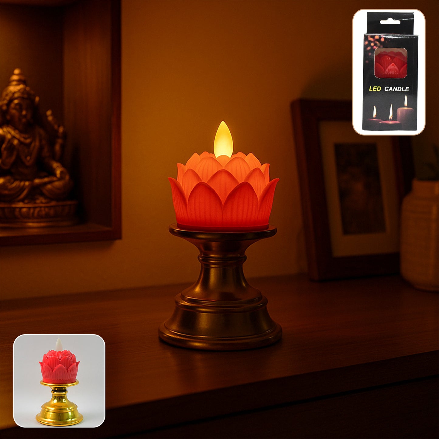 Lotus Shaped LED Flameless Candle with Holder (1 Pc) - Safe & Decorative Light - Happy Price - Image 3