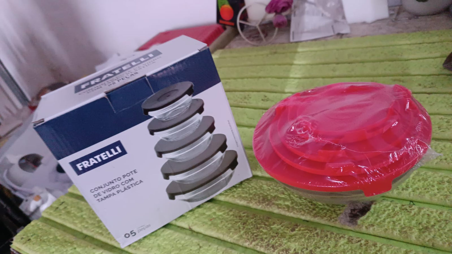 Modern Glass Bowl Set Mixing Storage Bowls With Red Lids (5 Pcs Set) - Happy Price - Image 7