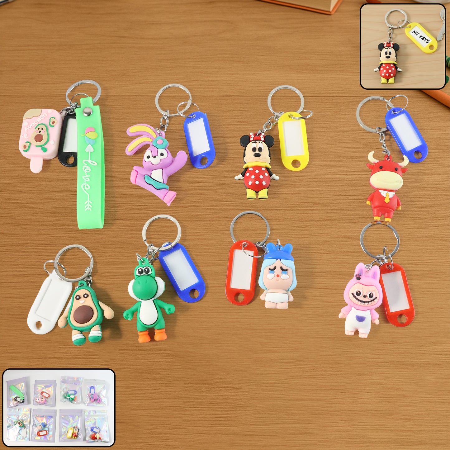 Cute Cartoon Character Keychain with Name Tag - 1 Pc Assorted Design - Happy Price - Image 7