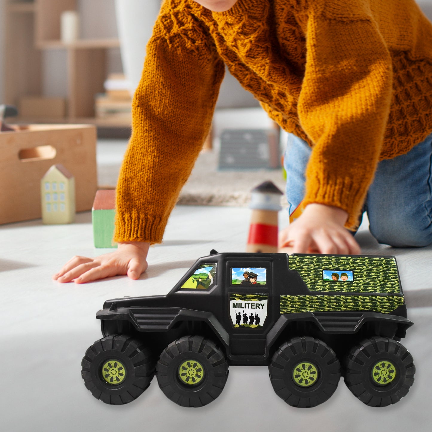 Big Military 8-wheel Plastic Car Toy (1 Pc) - Happy Price - Image 6