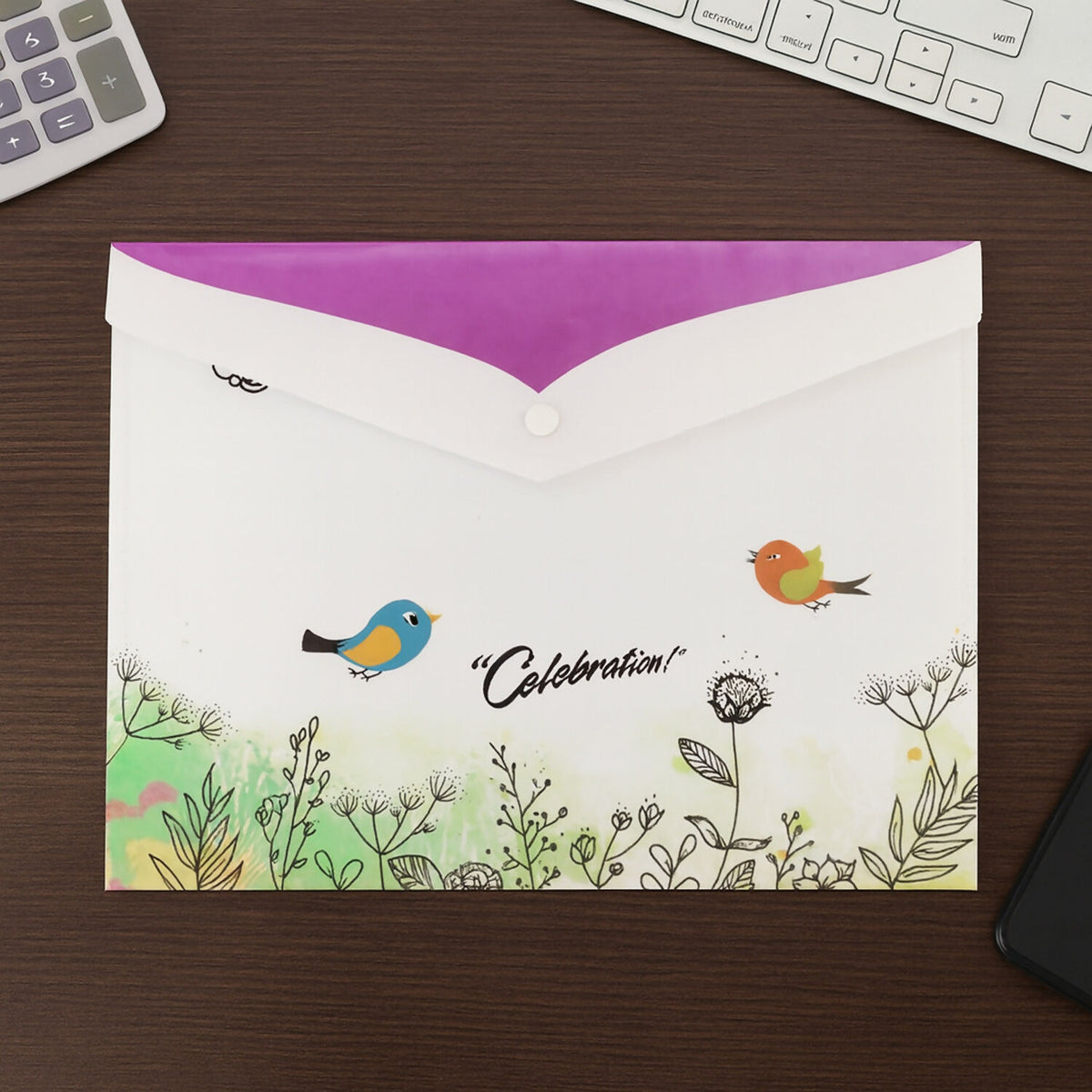 A4 Printed Document Folder with Decorative Button Closure (1 Pc) - Happy Price - Image 2