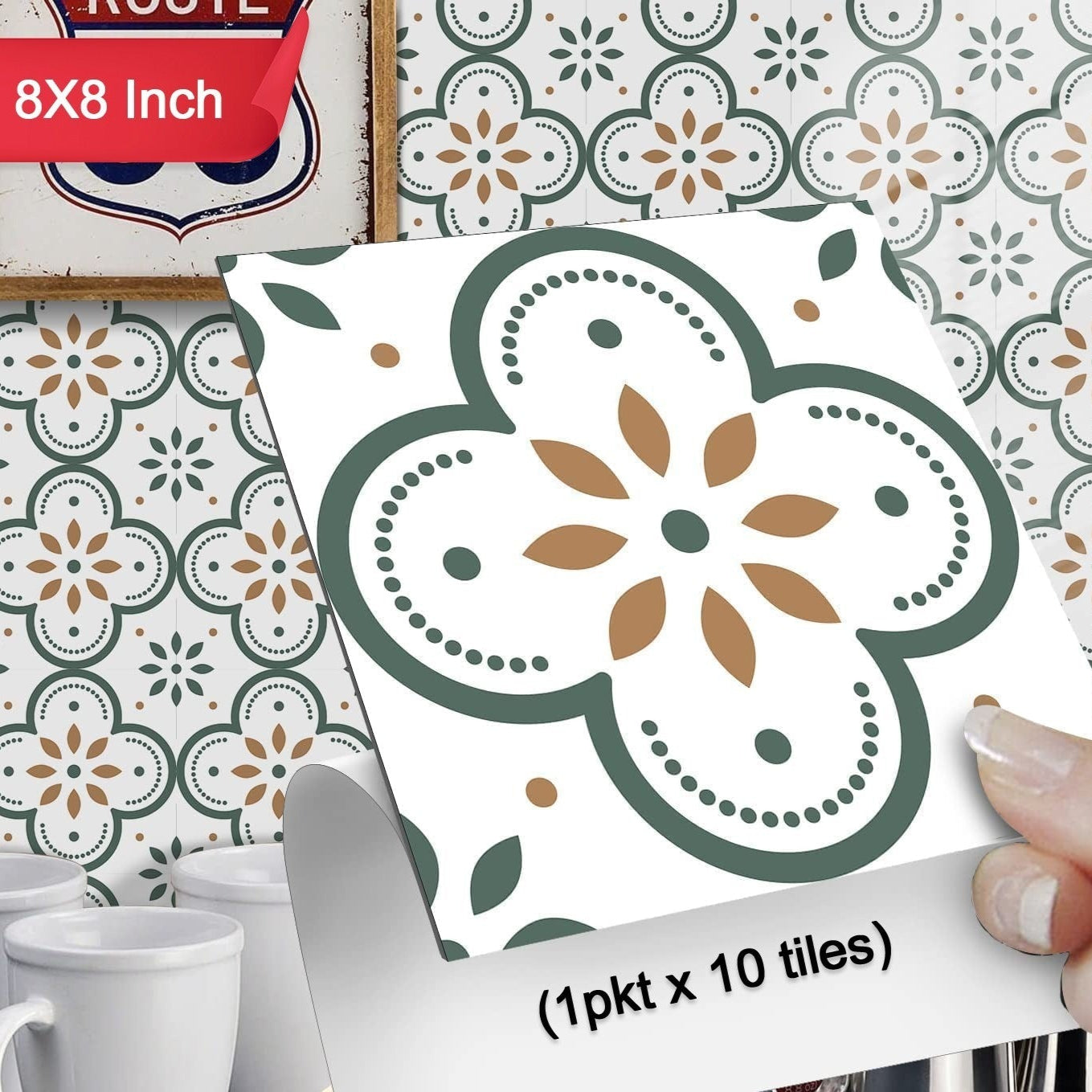 Peel And Stick Floor Tiles Kitchen Bathroom Backsplash Sticker Detachable Waterproof Diy Tile Stickers For Wall Decoration Tiles Home Decoration (8x8 Inch 10 Pcs Set) - Happy Price - Image 1