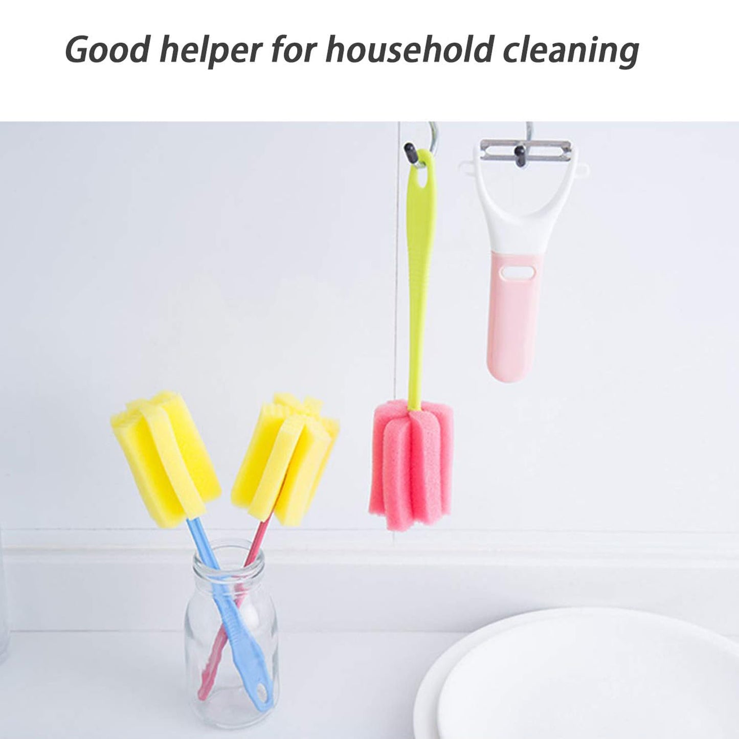 Sponge Cup Washing Brush Washing Cup Milk Bottle Cleaning Brush Kitchen Brush Water Cup Tea Cup Brush Sponge Head Household Kitchen Cleaning Tool (20cm) - Happy Price - Image 6