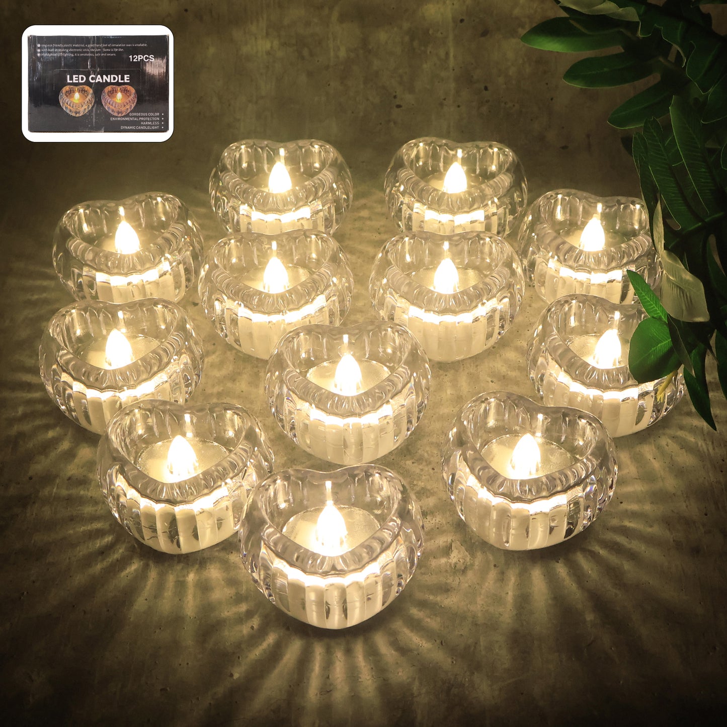 Set of 12 Heart Shaped Flameless LED Candles - Decorative Tealights for Ambiance - Happy Price - Image 3