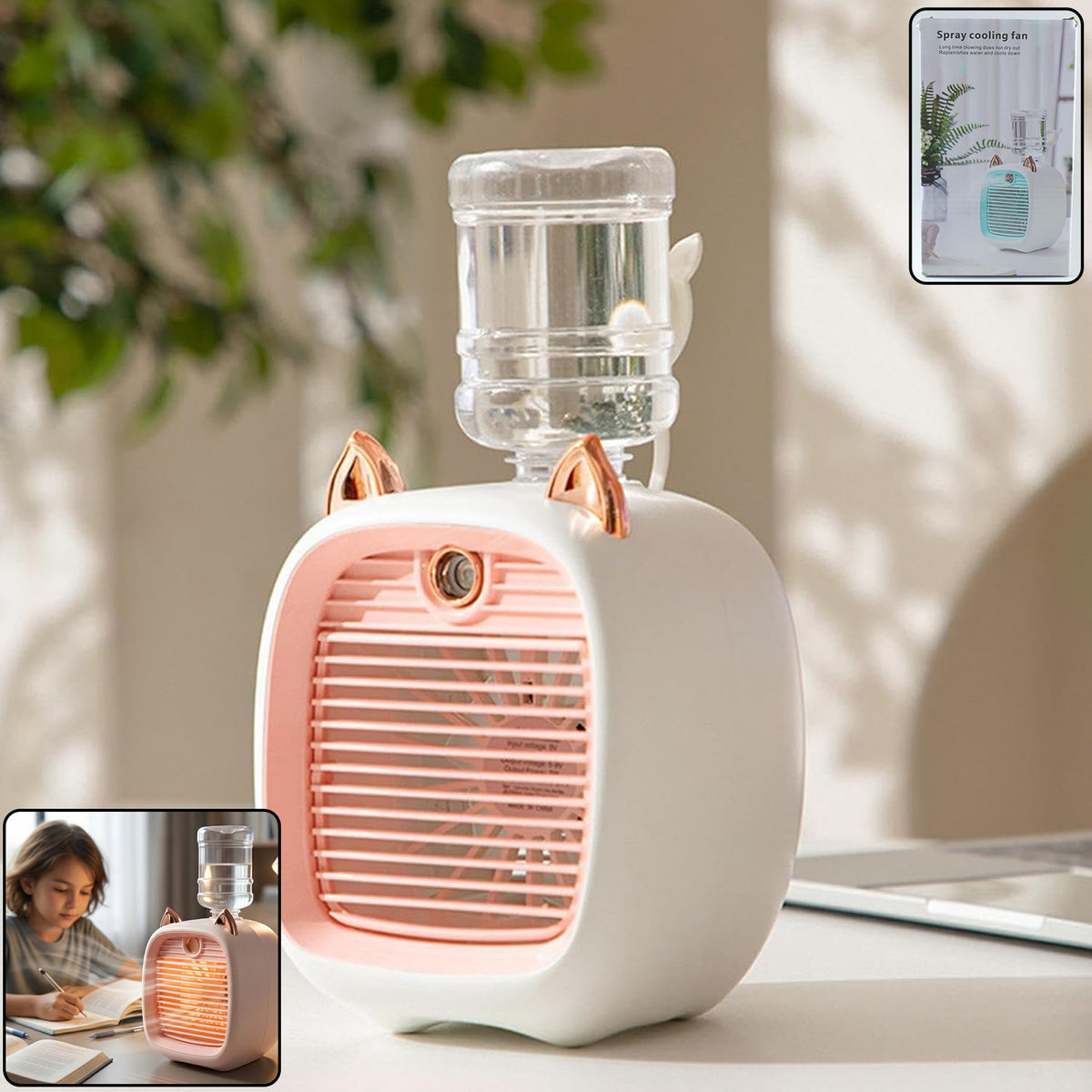 Portable Mini Air Cooler Fan with Mist Spray - USB Rechargeable Personal Cooling Device (1 Pc) - Great Price - Image 2