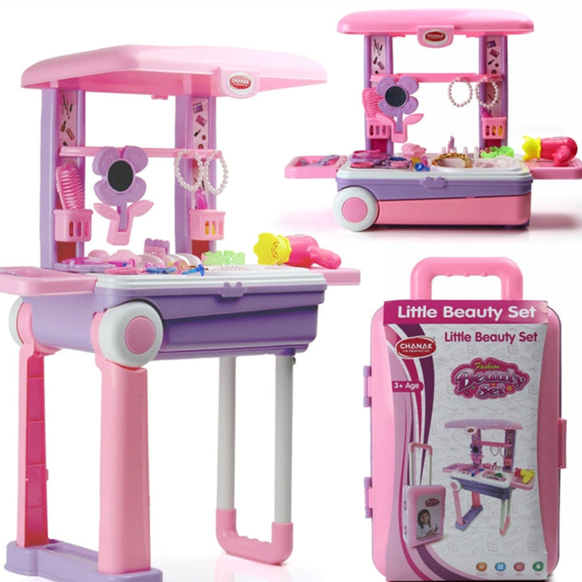 Big Beauty Set Suitcase On Wheel The Ultimate Beauty Set On Wheels For Girls Makeup Kit Is Easy To Clean Use Portable Beauty Set With 25 Pieces For 3 Years Bis Approved. (Beauty Set Trolley) - Happy Price - Image 1