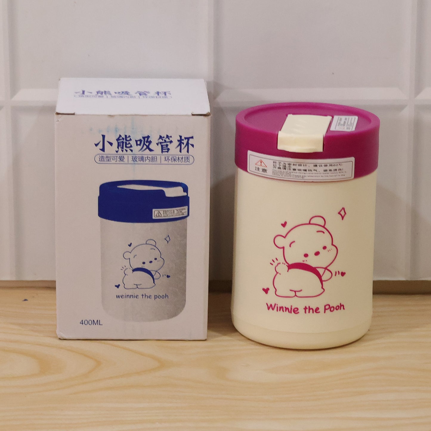 Cartoon Print Glass Tumbler with Lid and Straw - 400 ML - Great Price - Image 7