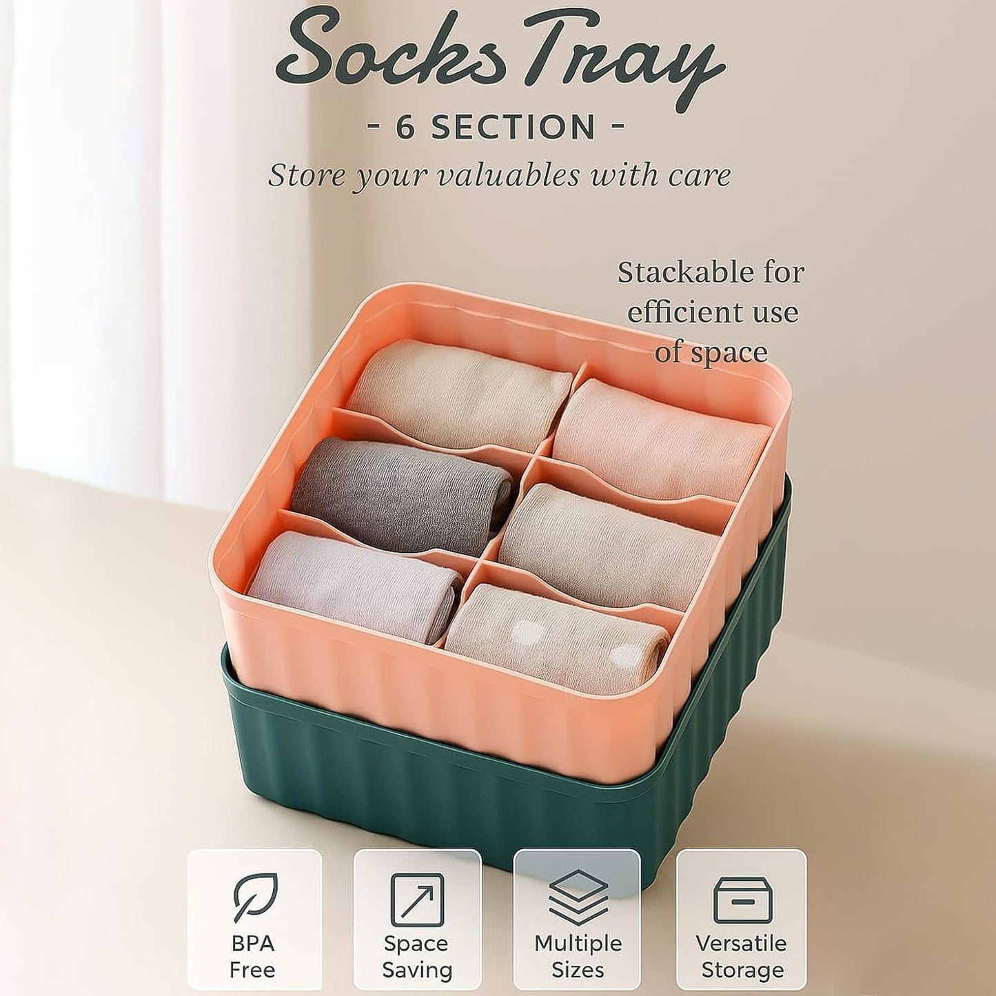 Set of 2 Square Storage Boxes with 6 Compartments Each - Happy Price - Image 4