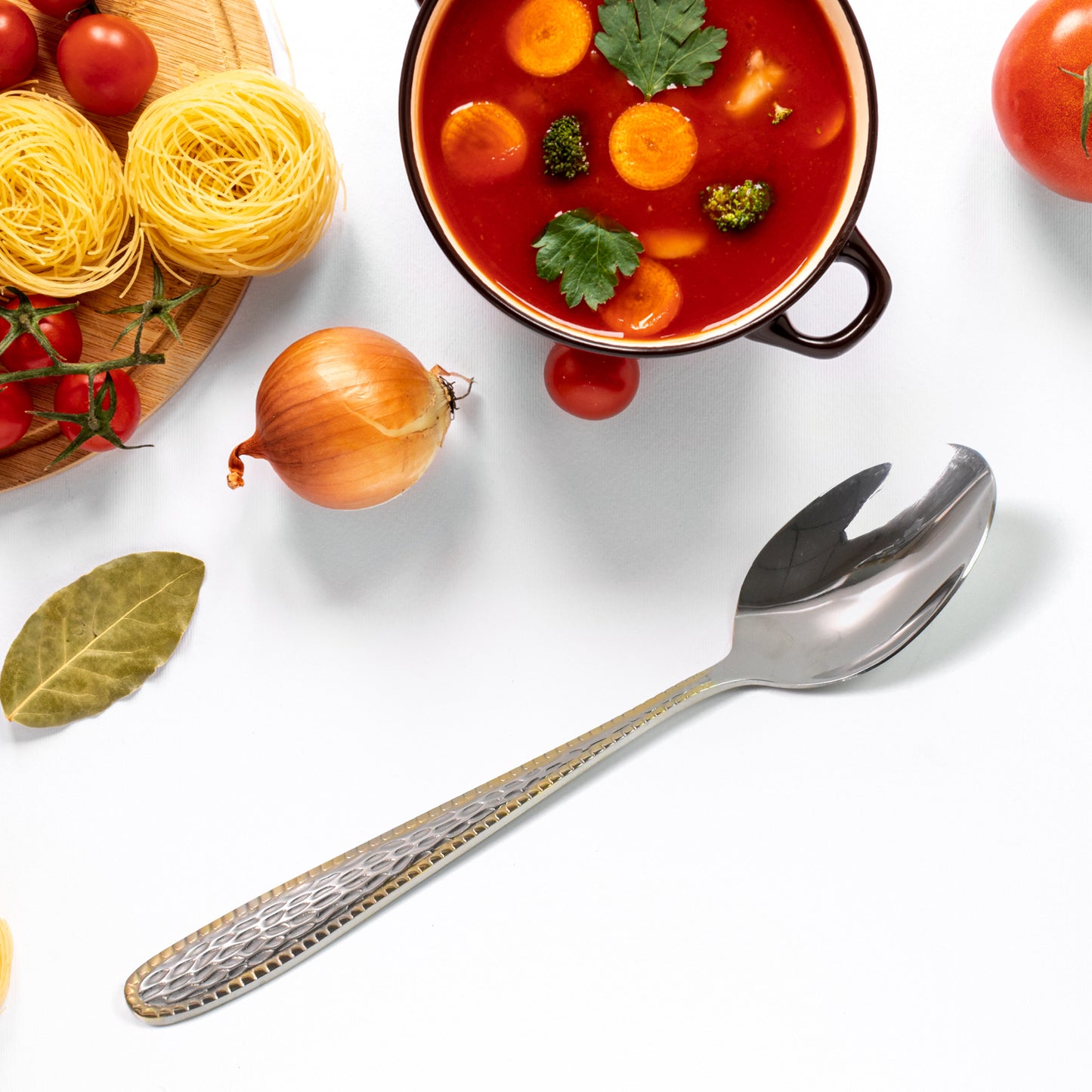 Stainless Steel Gold Bordered Textured Spoons Gold Plated Handle Set Of 6 Pc - Happy Price - Image 3