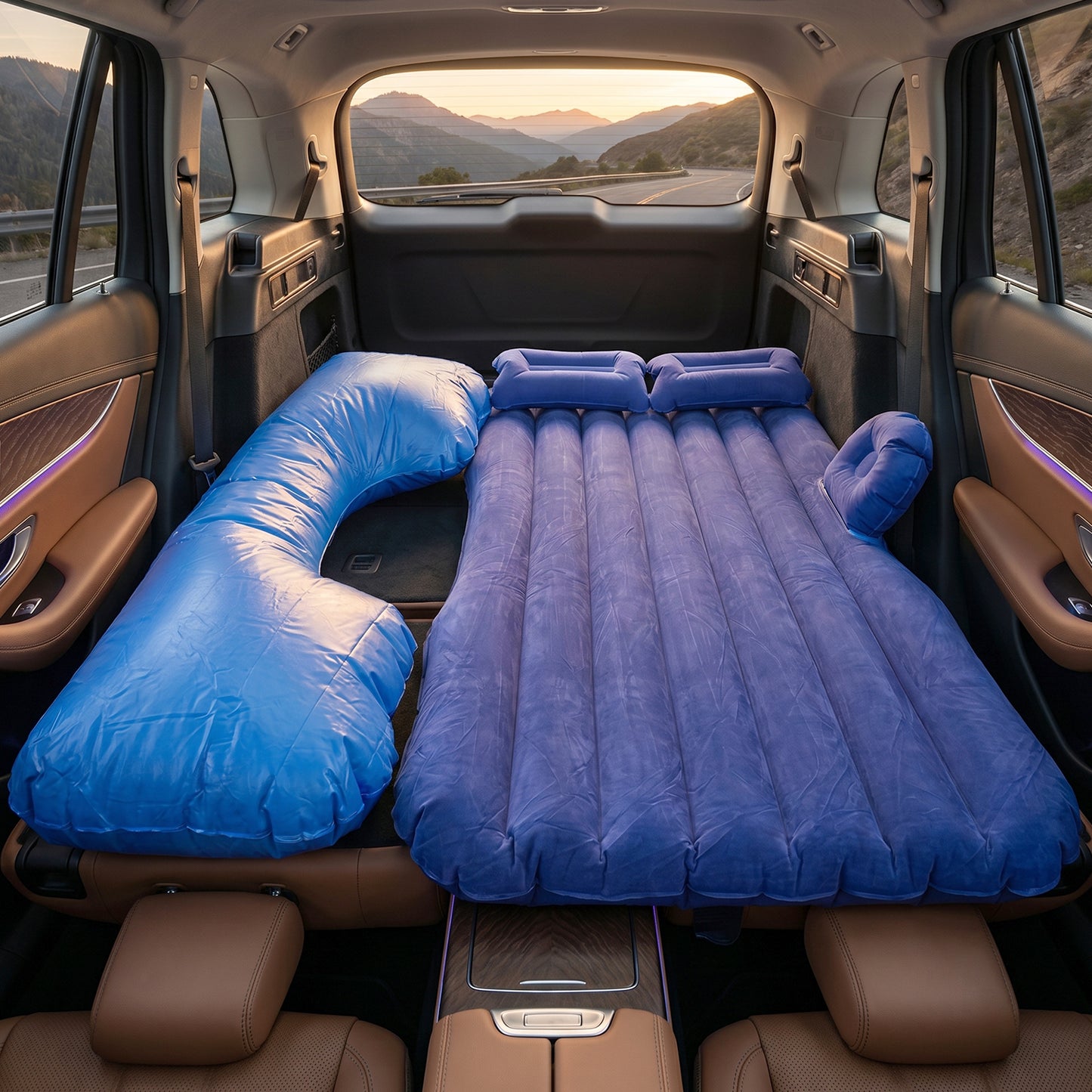 Blue Portable Car Air Mattress with Pump and Pillows for SUV Travel - Happy Price - Image 3