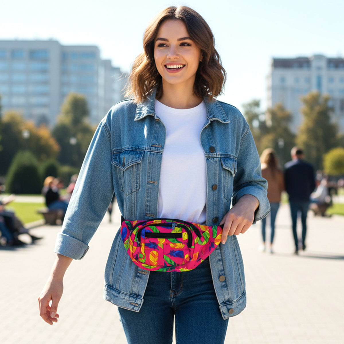 Printed Waist Bag with Adjustable Strap & Multiple Pockets (1 Pc) - Happy Price - Image 3