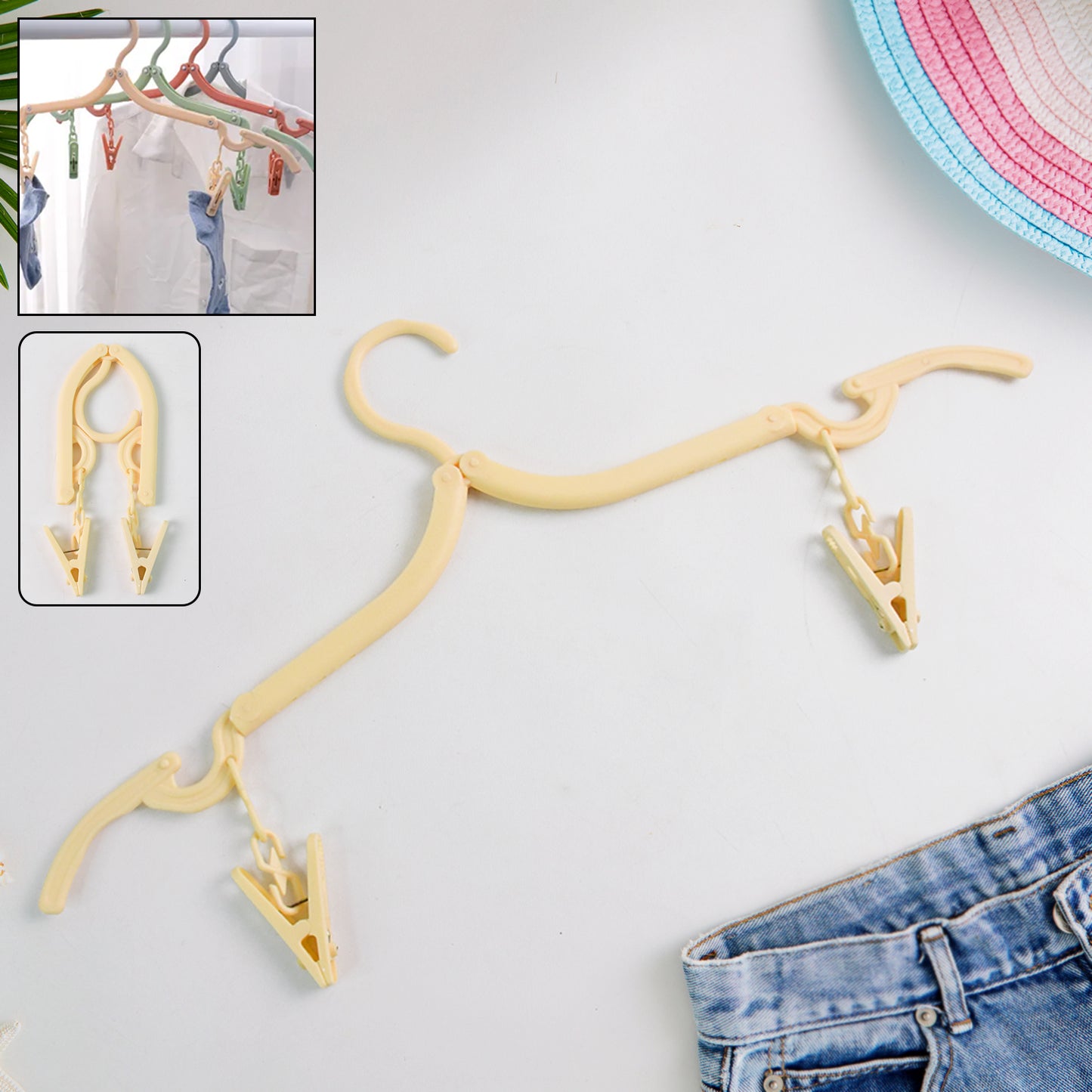 Foldable Clothes Hanger with 2 Clips (1 Pc) - Travel & Home Use - Happy Price - Image 2