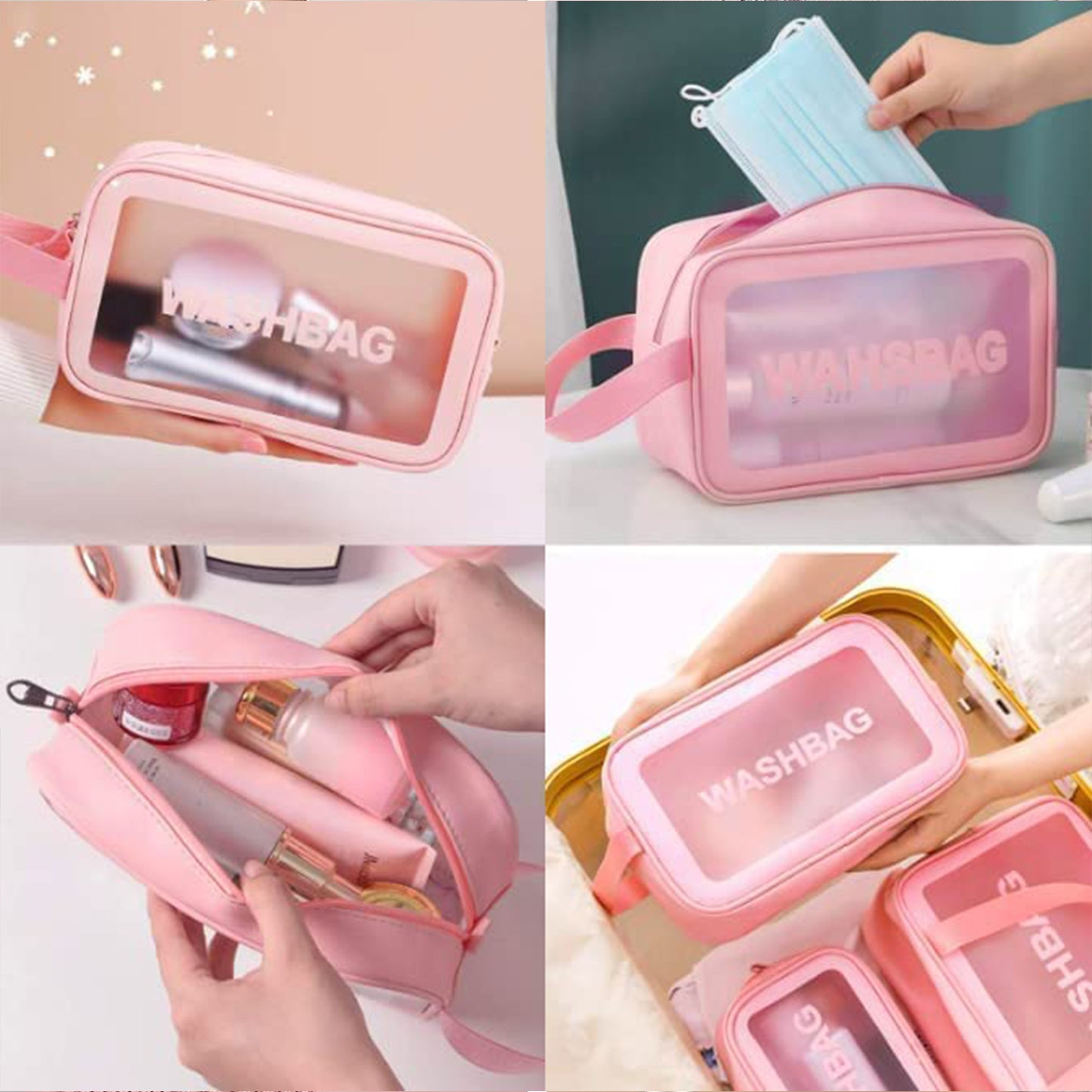 12682 Cosmetic Pouch Make Up Bag For Home Travel Toiletry Bag For Cosmetics Brushes Accessories Set Of 3 Small Medium Big - Wash Bag - Happy Price - Image 2