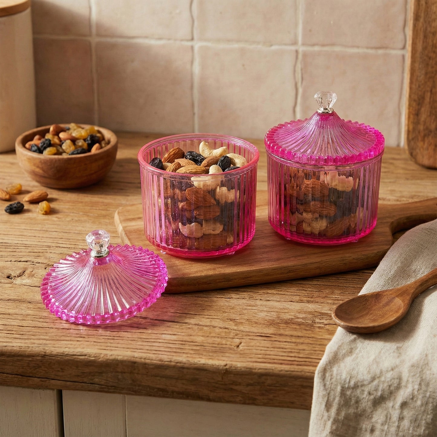 Transparent Dry Fruit Storage Jars with Decorative Lids - Set of 2 - Happy Price - Image 6