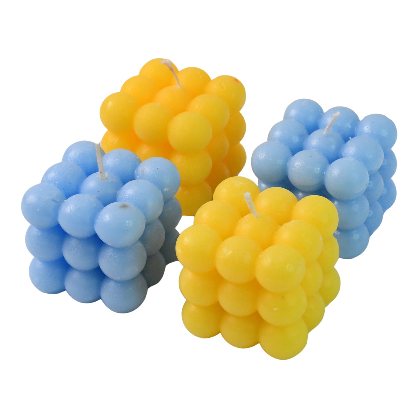 Set of 4 Colorful Cube Wax Candles - Blue & Yellow Decorative Accent - Happy Price - Image 2