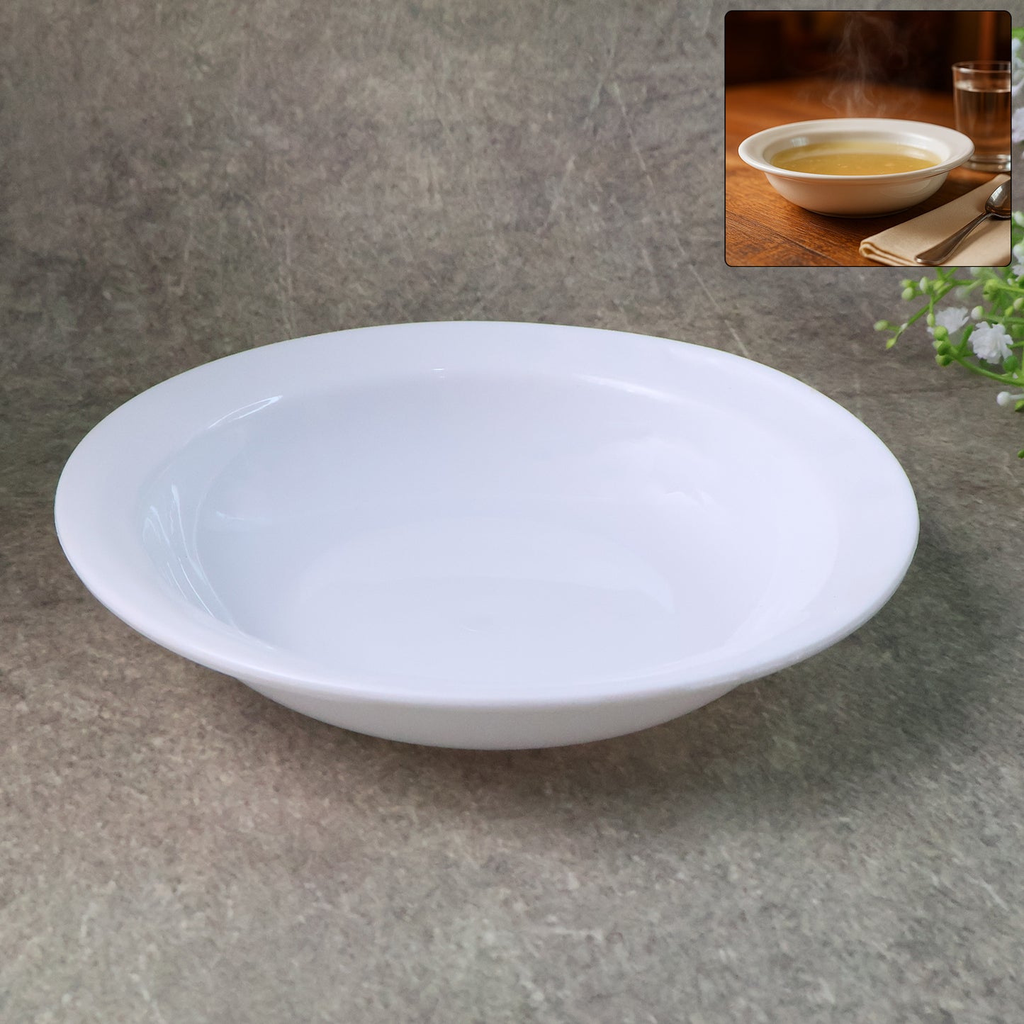 Premium Deep Round Serving Bowl (1 Pc) - White, Heat Resistant Tableware - Happy Price - Image 2