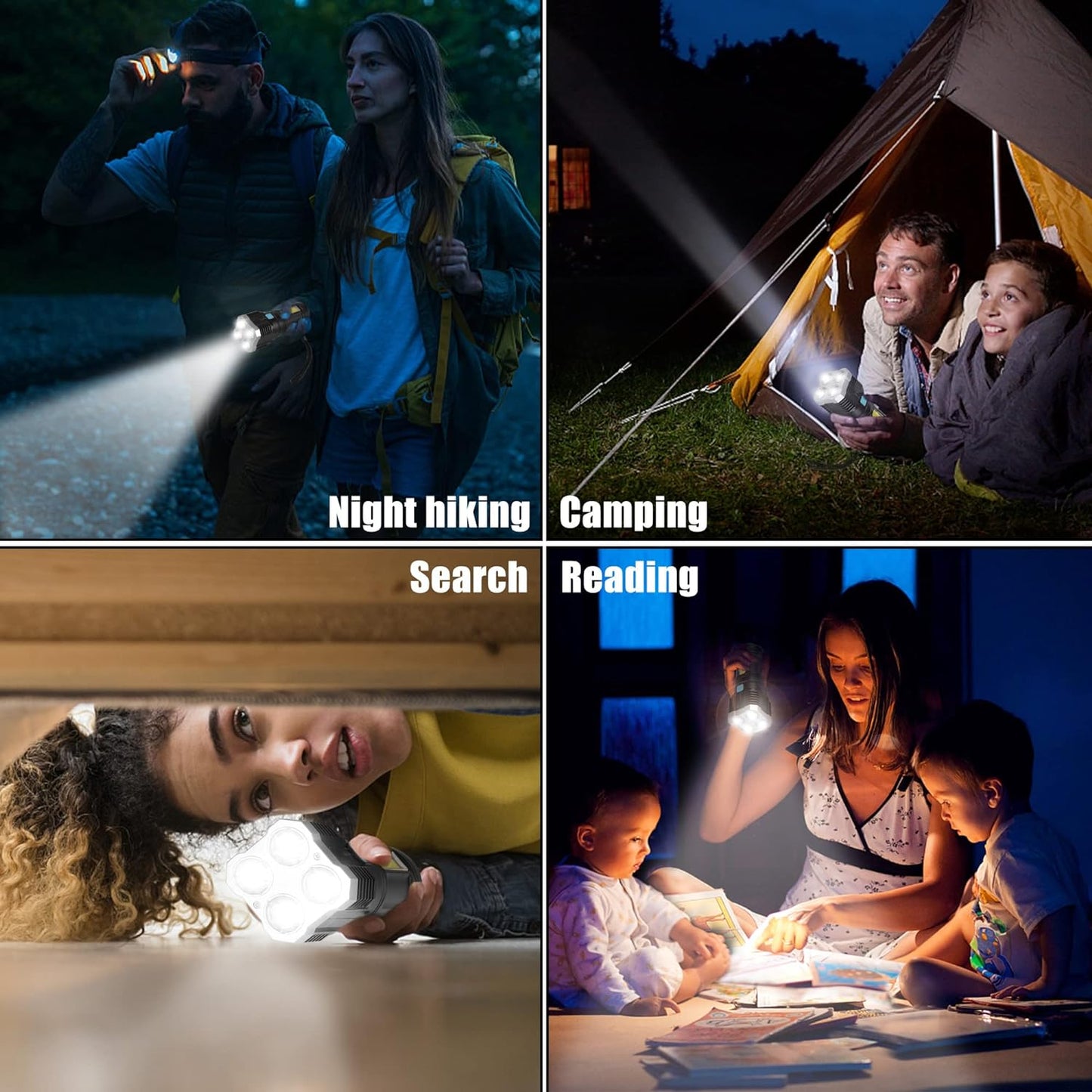 Multifunctional Strong 4 Led Torch Light Portable Rechargeable Flashlight Long Distance Beam Range 800 Lumens Cob Light 4 Mode Emergency For Hiking Walking Camping (4 Led Torch) - Happy Price - Image 6