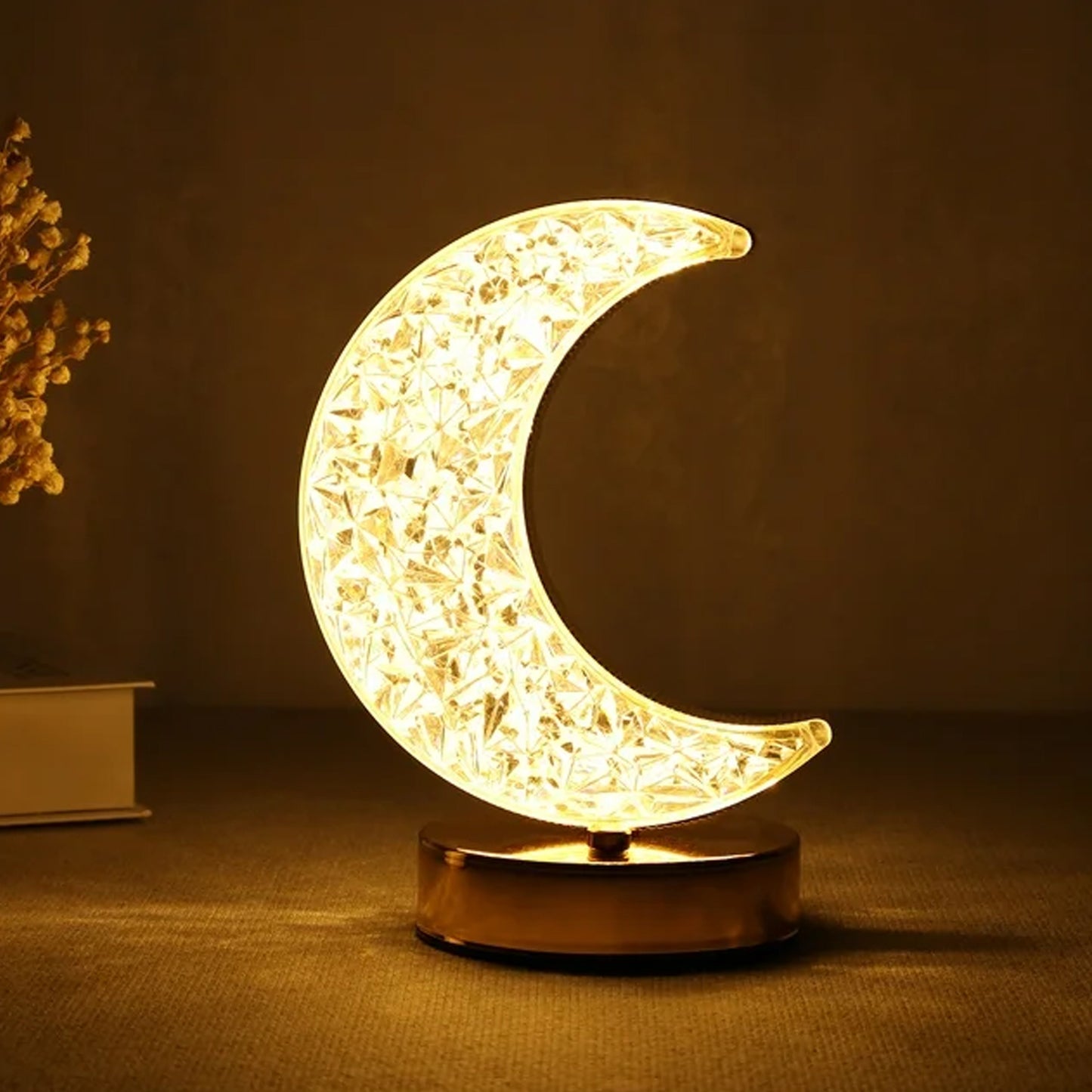 Crystal Table Lamp Moon Shape Touch Control Lamp With 3 Color Metal Bedside Lamp For Kids Bedroom Romantic Desktop Nightstand Stepless Dimming Usb Charging Touch Night Light - Happy Price - Image 2