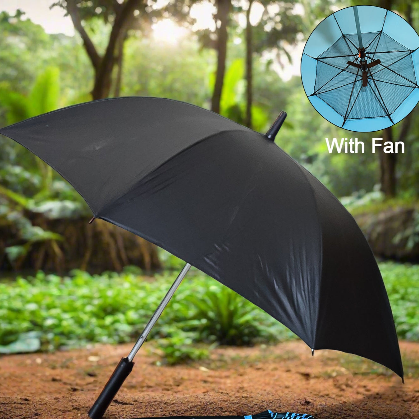 Sun Umbrella With Inside Fan Power Bank Umbrellas For Summer (1 Pc) - Happy Price - Image 1