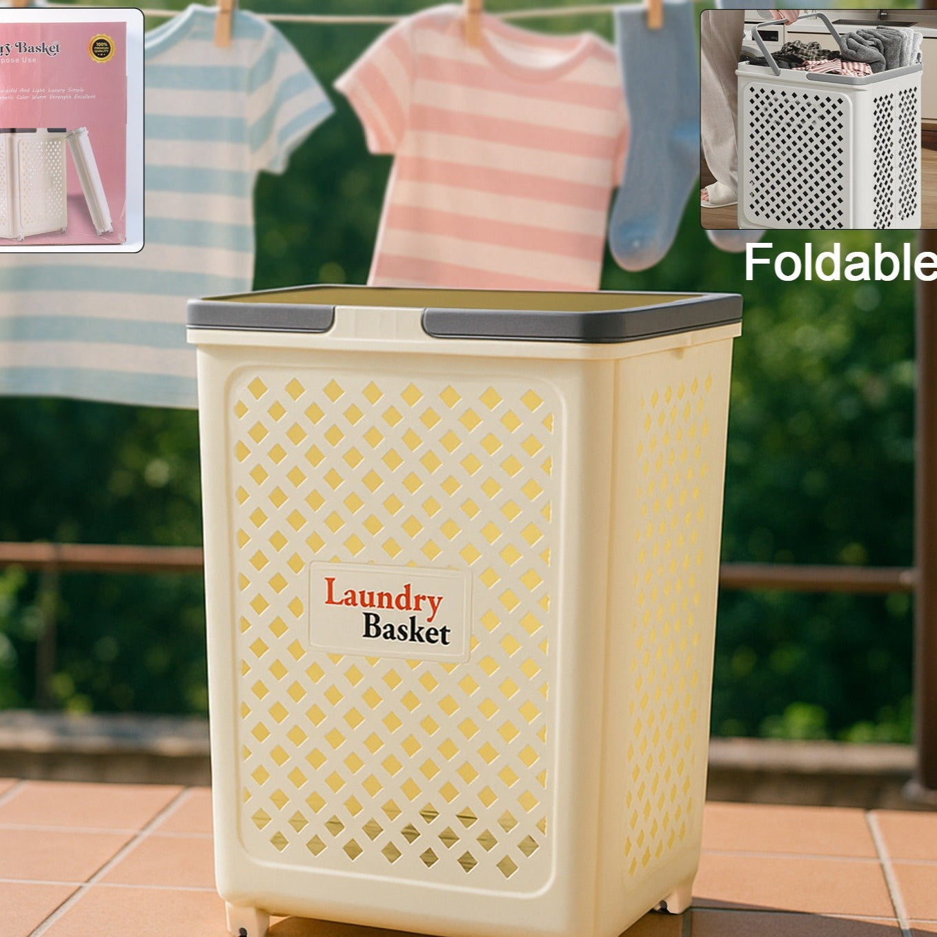 Multipurpose Foldable Laundry Basket With Wheels - Happy Price - Image 1