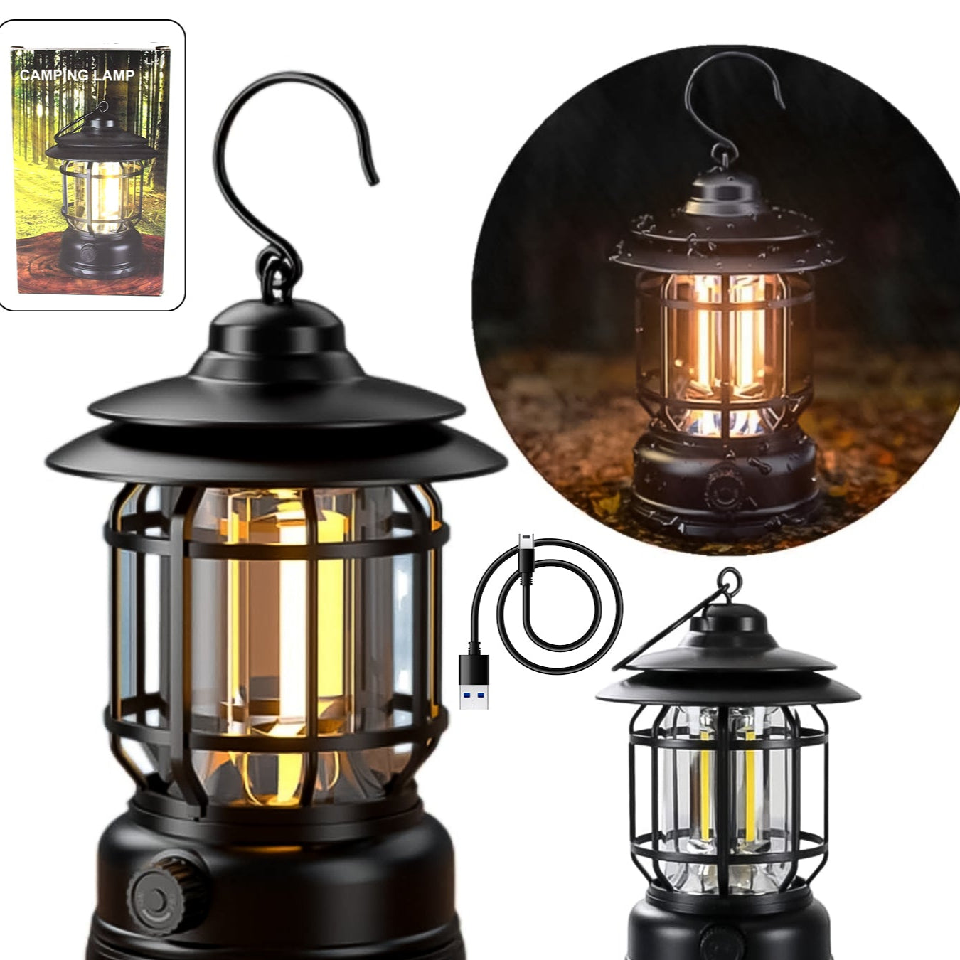 Led Camping Light Retro Style Lighting Battery Type-c Rechargeable (1 Pc) - Happy Price - Image 1