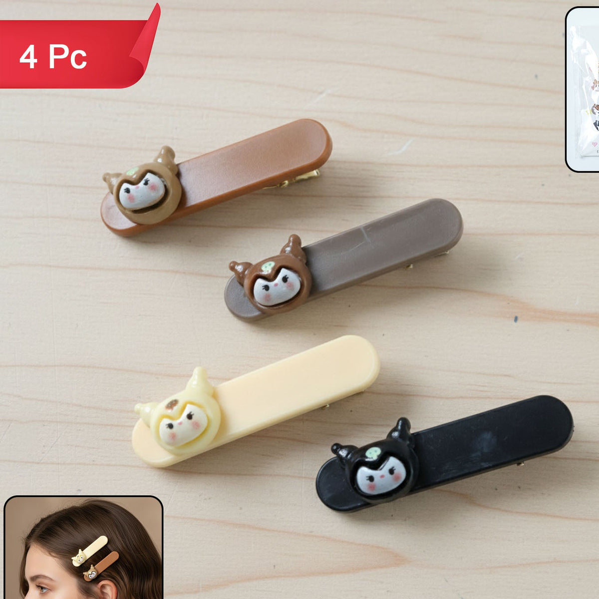 Cute Animal Face Hair Clips for Girls - Pack of 4 Decorative Snap Clips - Happy Price - Image 1