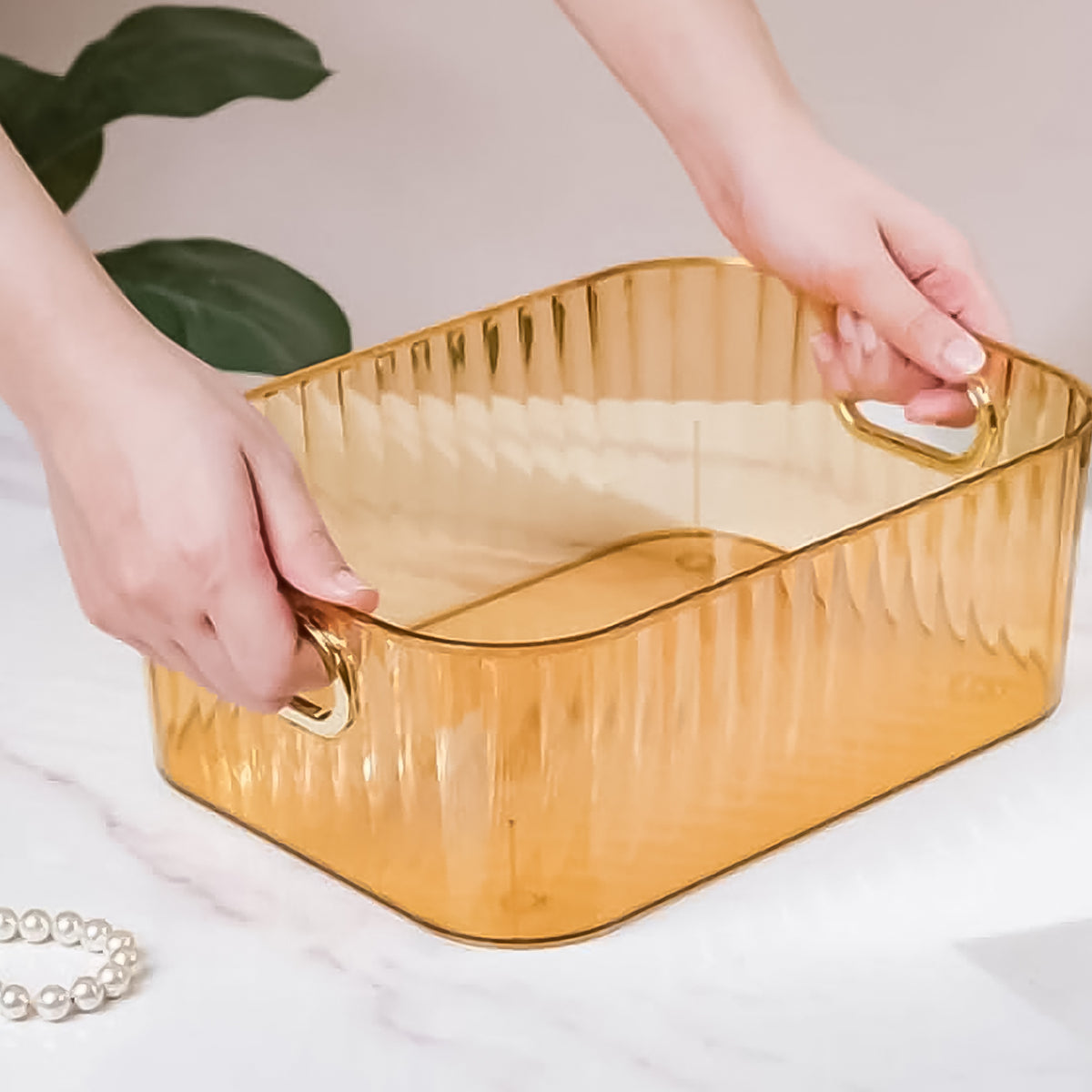 Premium Ribbed Transparent Storage Basket With Gold Handle Multipurpose Kitchen Amp Home Organizer Box (25x14cm 4 Pc) - Happy Price - Image 5
