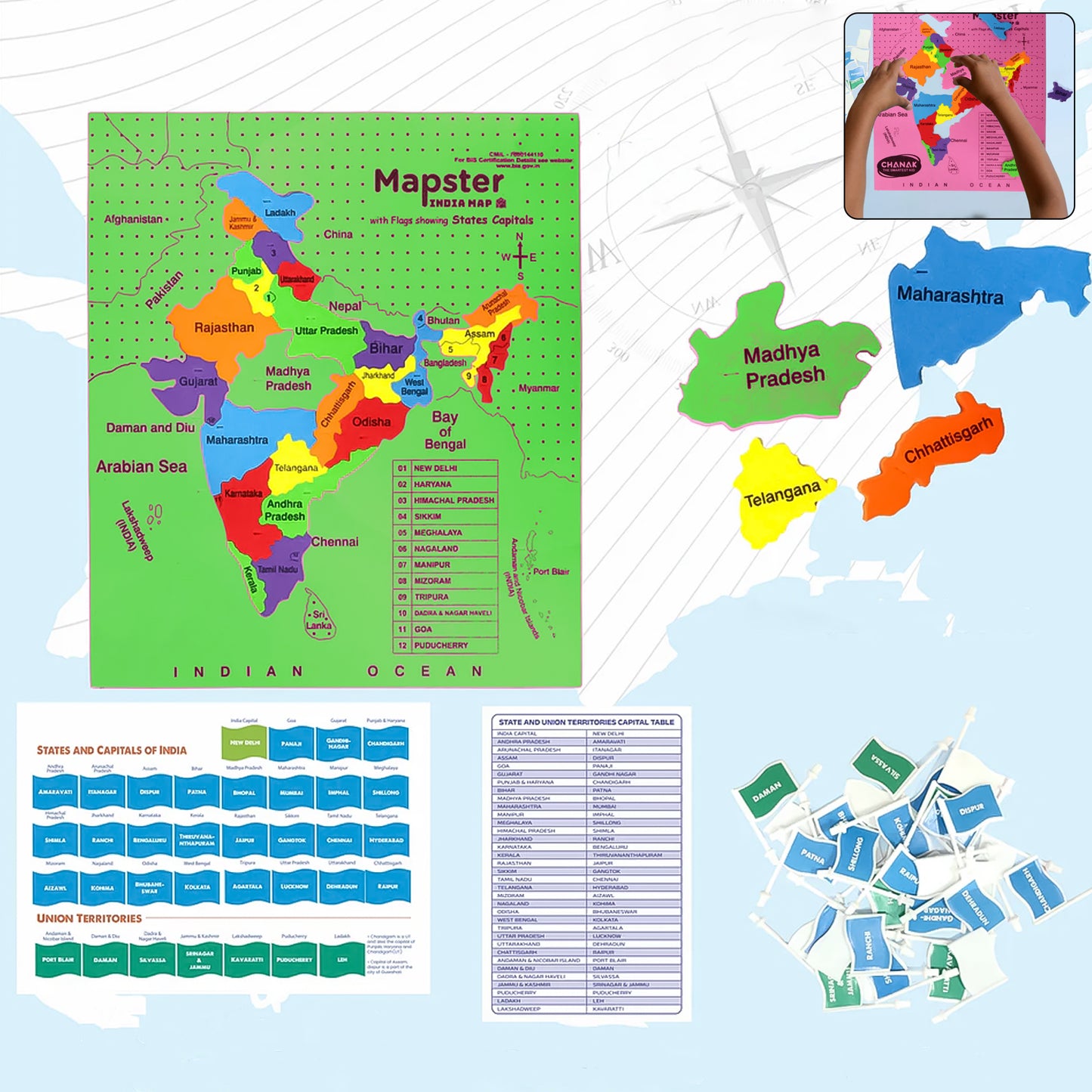 India Map EVA Foam Puzzle for Kids - Educational Geography Learning Toy with State Pieces & Capital Labels - Happy Price - Image 3