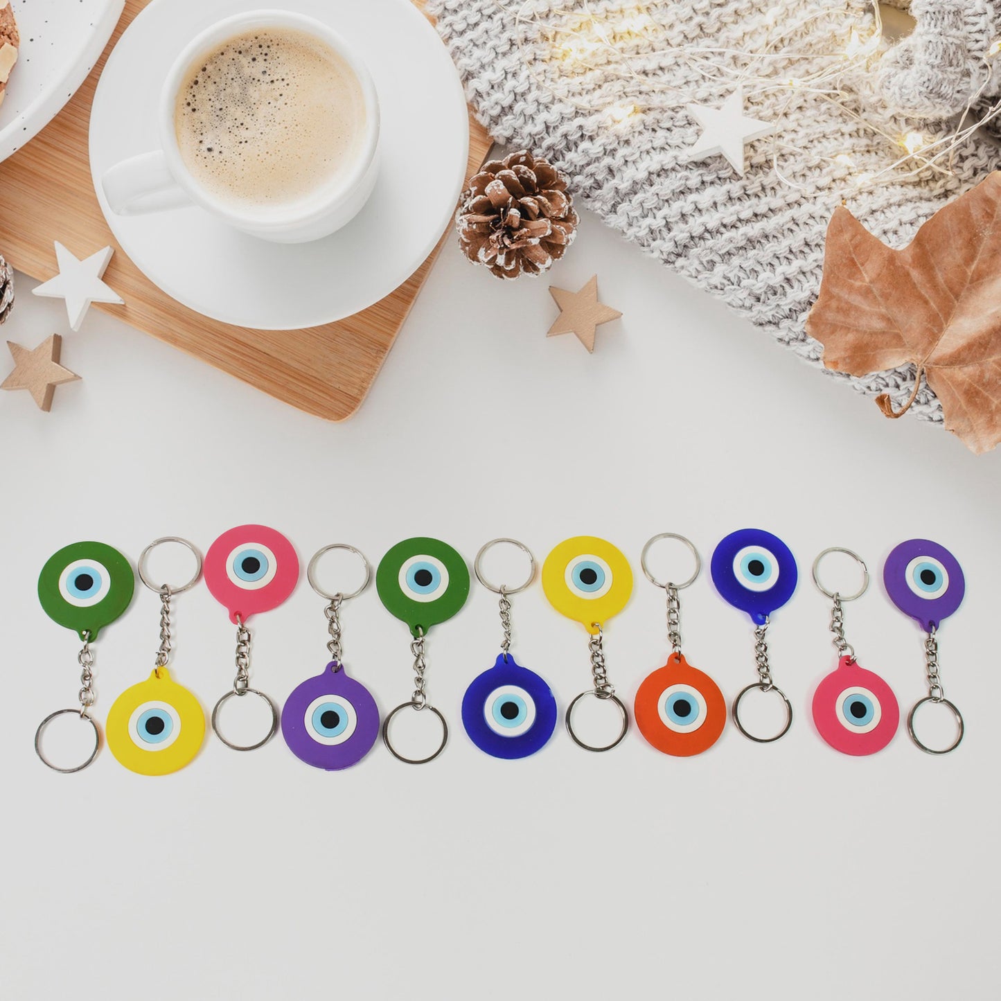 Evil Eye Rubber Silicone Keychain (12 Pcs Set Mix Color) - Happy Price - Image 3