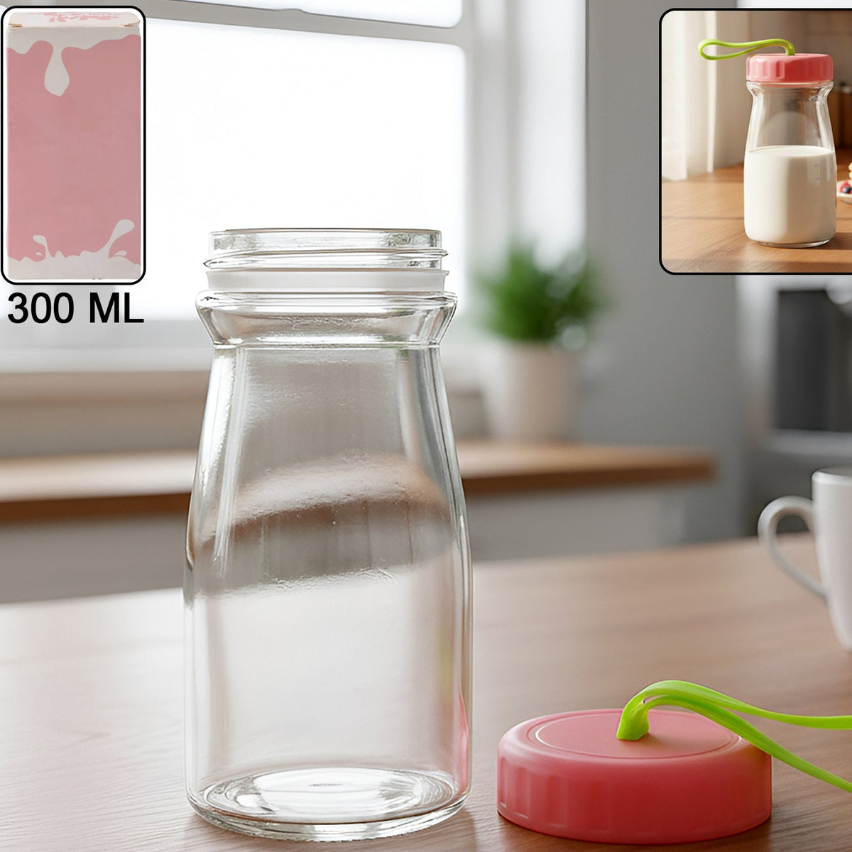 300 ML Glass Bottle with Leak-Proof Silicone Cap & Handle - Happy Price - Image 1