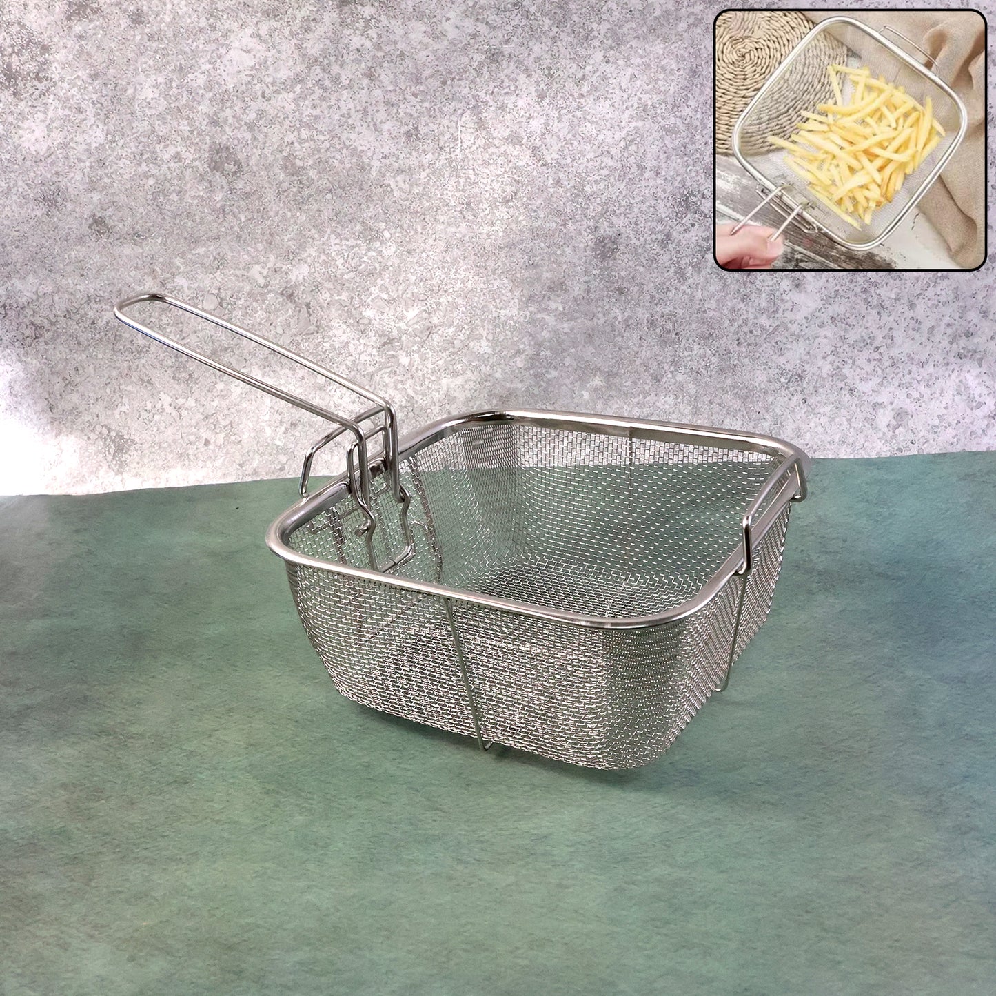 Stainless Steel Square Mesh Deep Fryer Basket with Long Handle (1 Pc) - Happy Price - Image 2